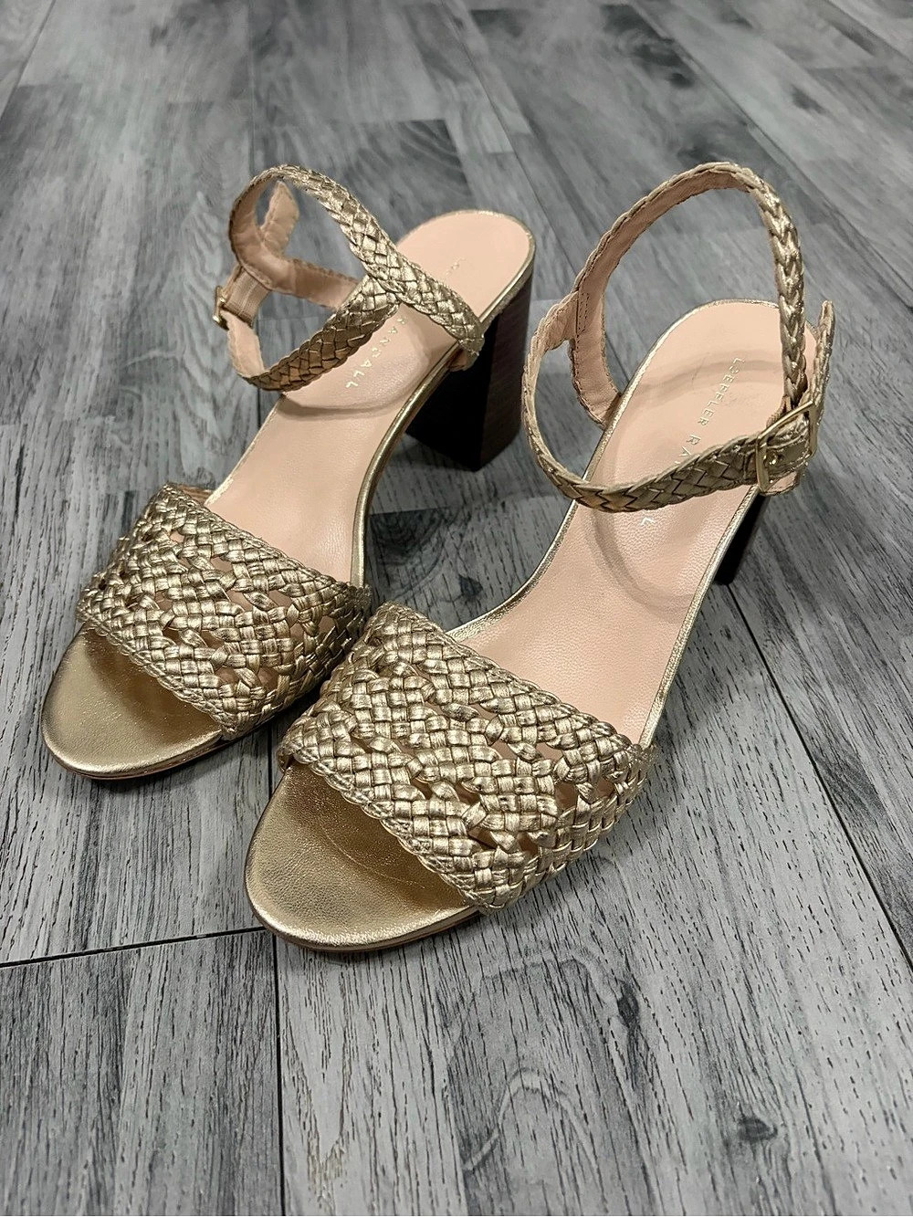 Loeffler Randall Priscilla Gold Lattice Heeled Sandal US 9 B